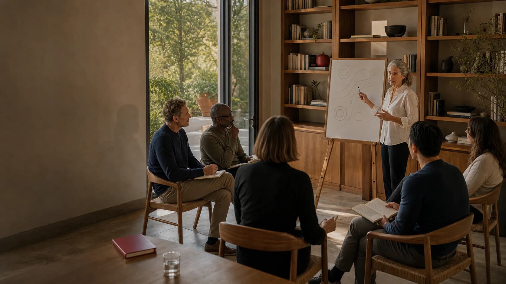 A professional longevity masterclass in a warm, light-filled academy